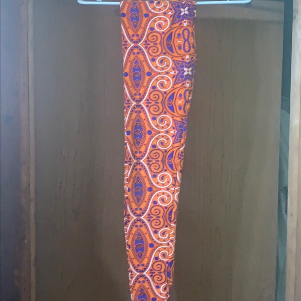 Lularoe leggings wild orange and dark blue